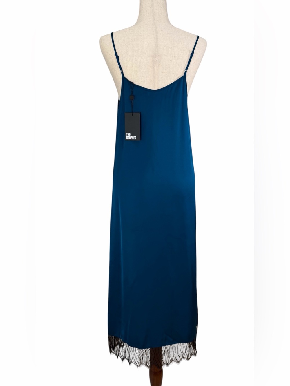Teal Slip Dress with Black Lace Trim The Kooples NWT - Picture 3 of 6